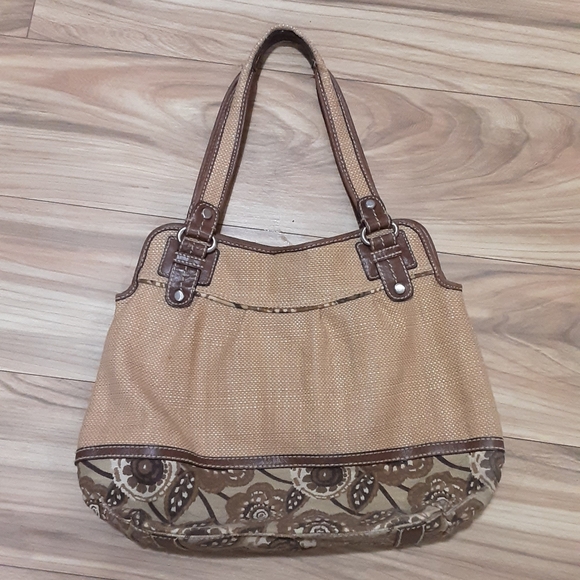 Fossil Vintage Fabric Woven Bag with Brown Leather Trim. - Picture 1 of 16